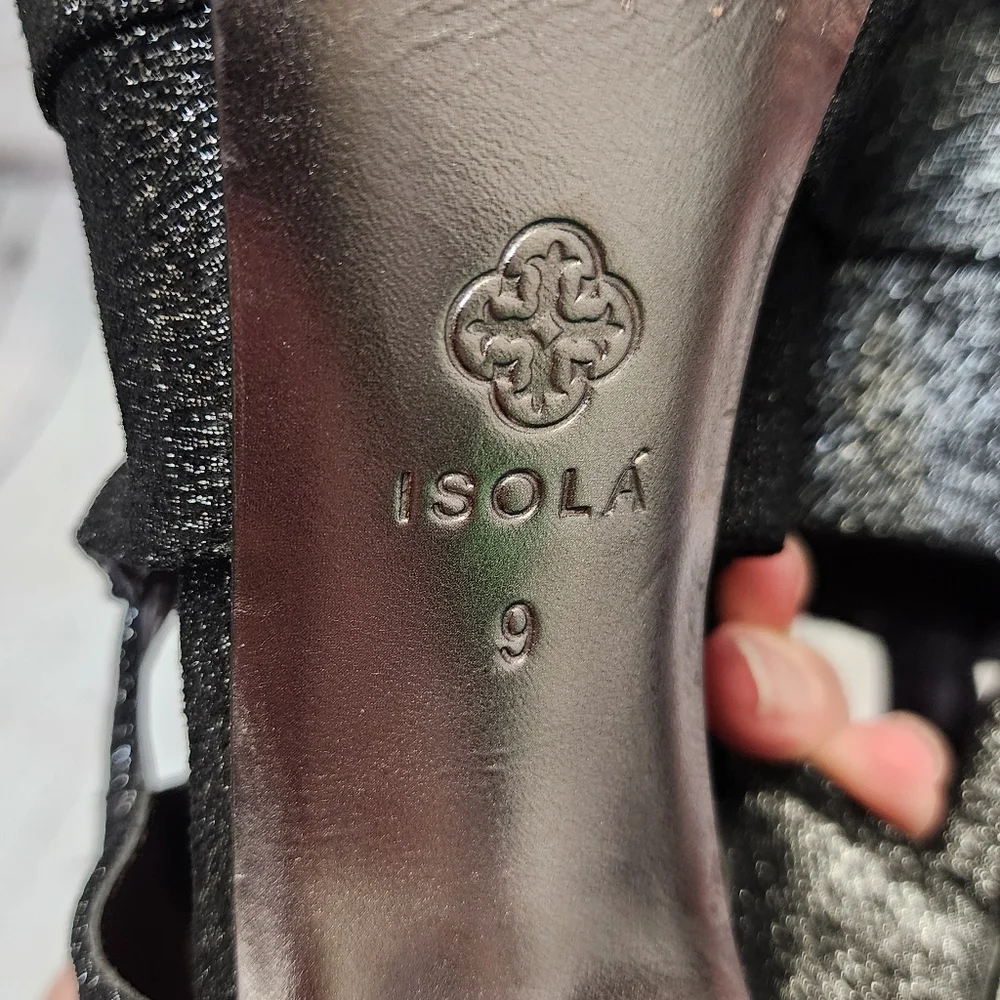 Isola Dallan Metallic Black Silver Platform Leather Heels‎ Size 9